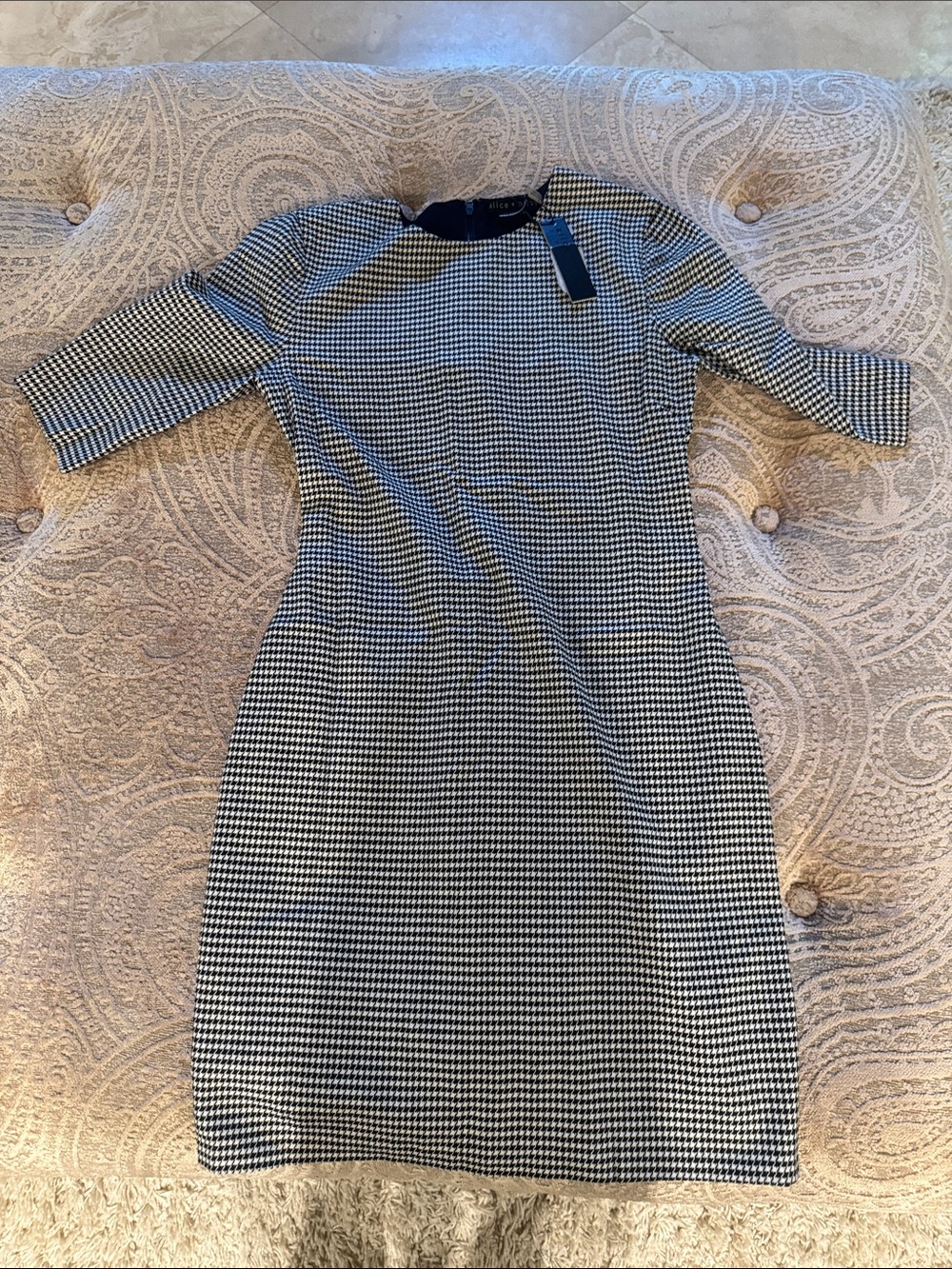 Alice and Olivia Houndstooth Sheath Dress - Black & White